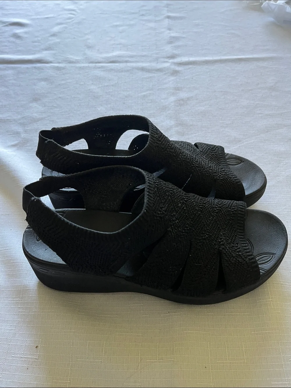 Skechers Pier-Lite Memory Marker Comfort Knit Slingback Sandals - Black